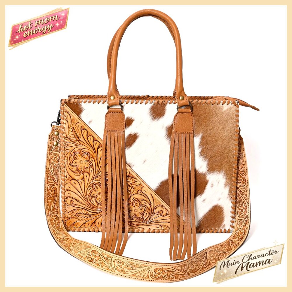 Large Rectangular Shoulder Bag, Cowhide Leather, … - image 1